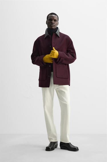 WOOL COAT WITH CONTRAST COLLAR - Burgundy by Zara