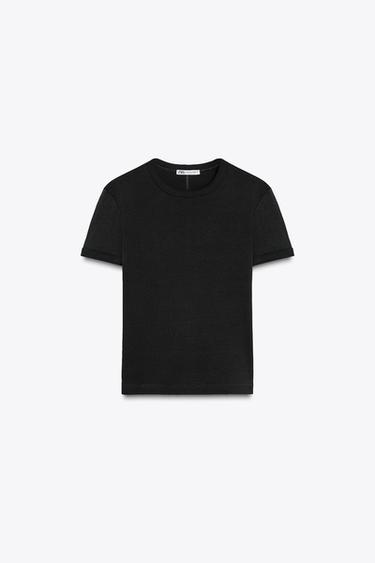 Zara BACK SEAMED T-SHIRT - Black - Image 0
