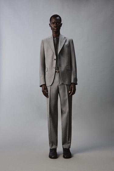 SLIM FIT WOOL BLEND SUIT TROUSERS - Grey by Zara