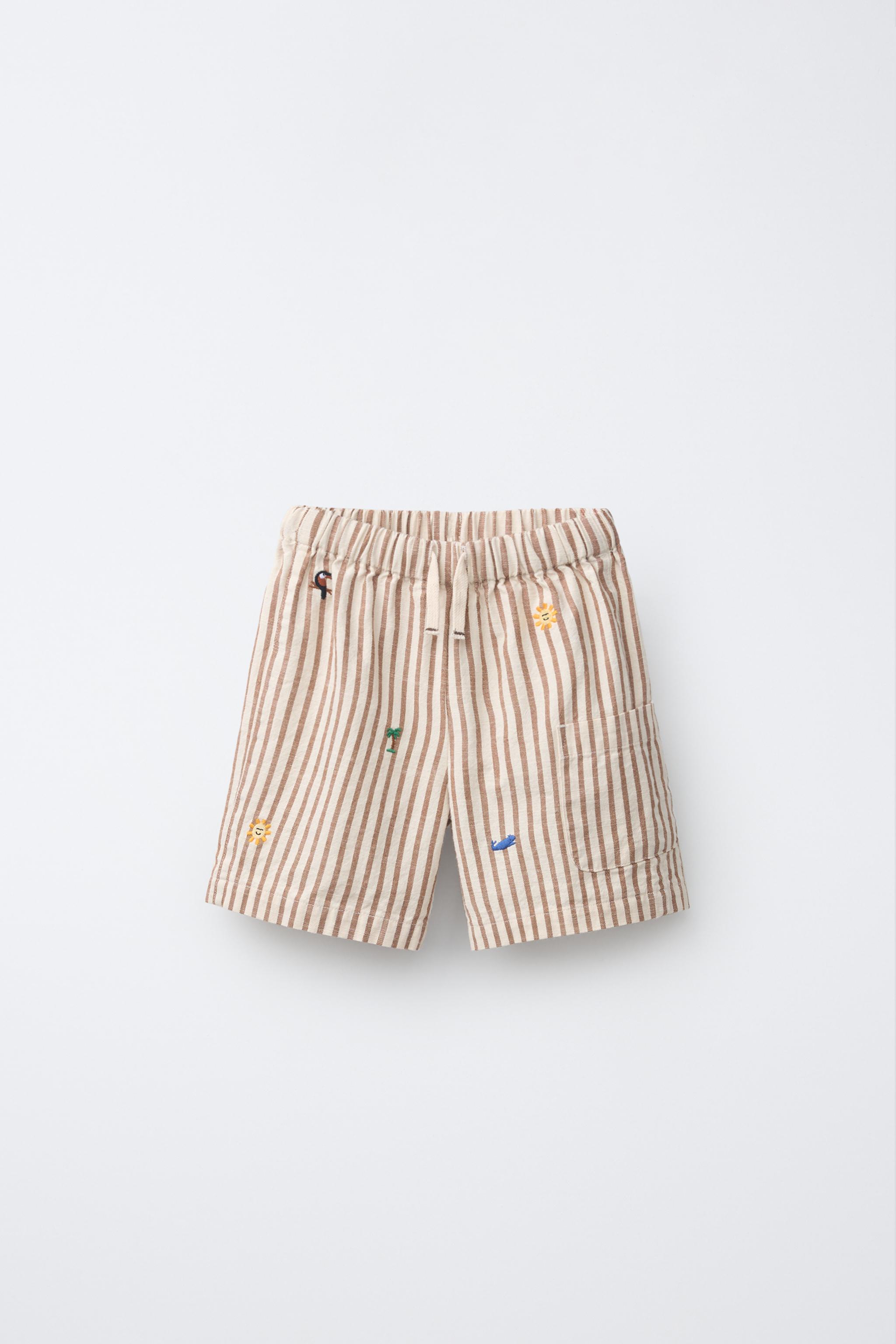 EMBROIDERED STRIPED BERMUDA SHORTS - brown/white | ZARA Turkey