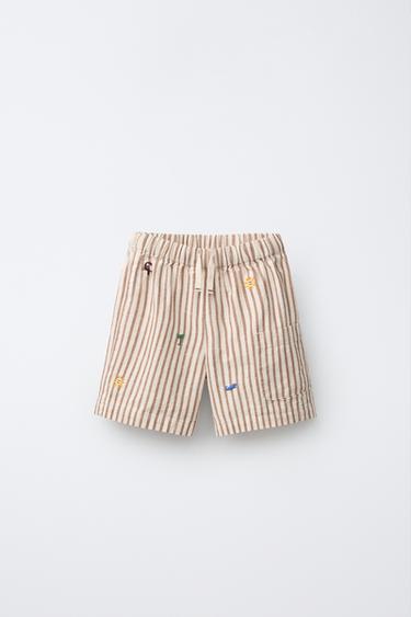 EMBROIDERED STRIPED BERMUDA SHORTS - brown/white by Zara - Image 0