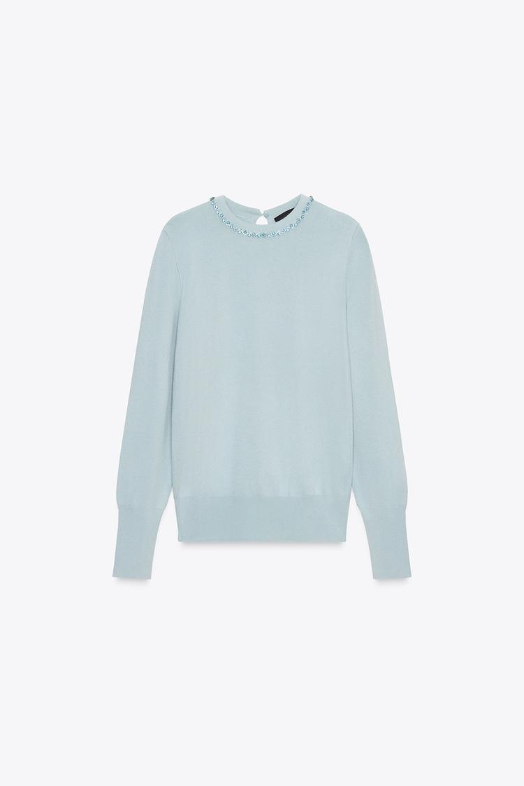 JERSEY PUNTO JOYAS Azul agua ZARA Chile