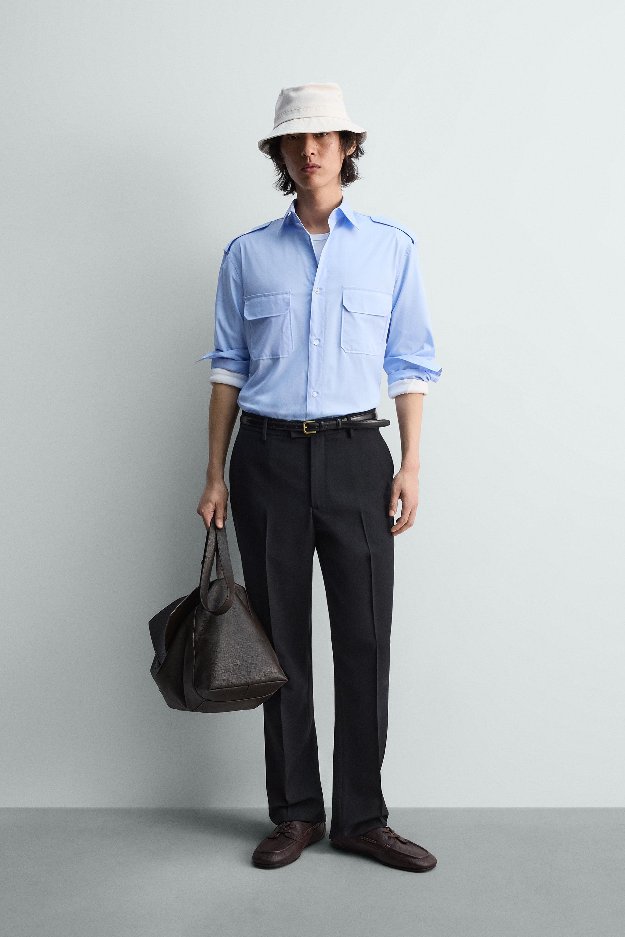 POCKET SHIRT WITH EPAULETS - Faded sky blue | ZARA United States
