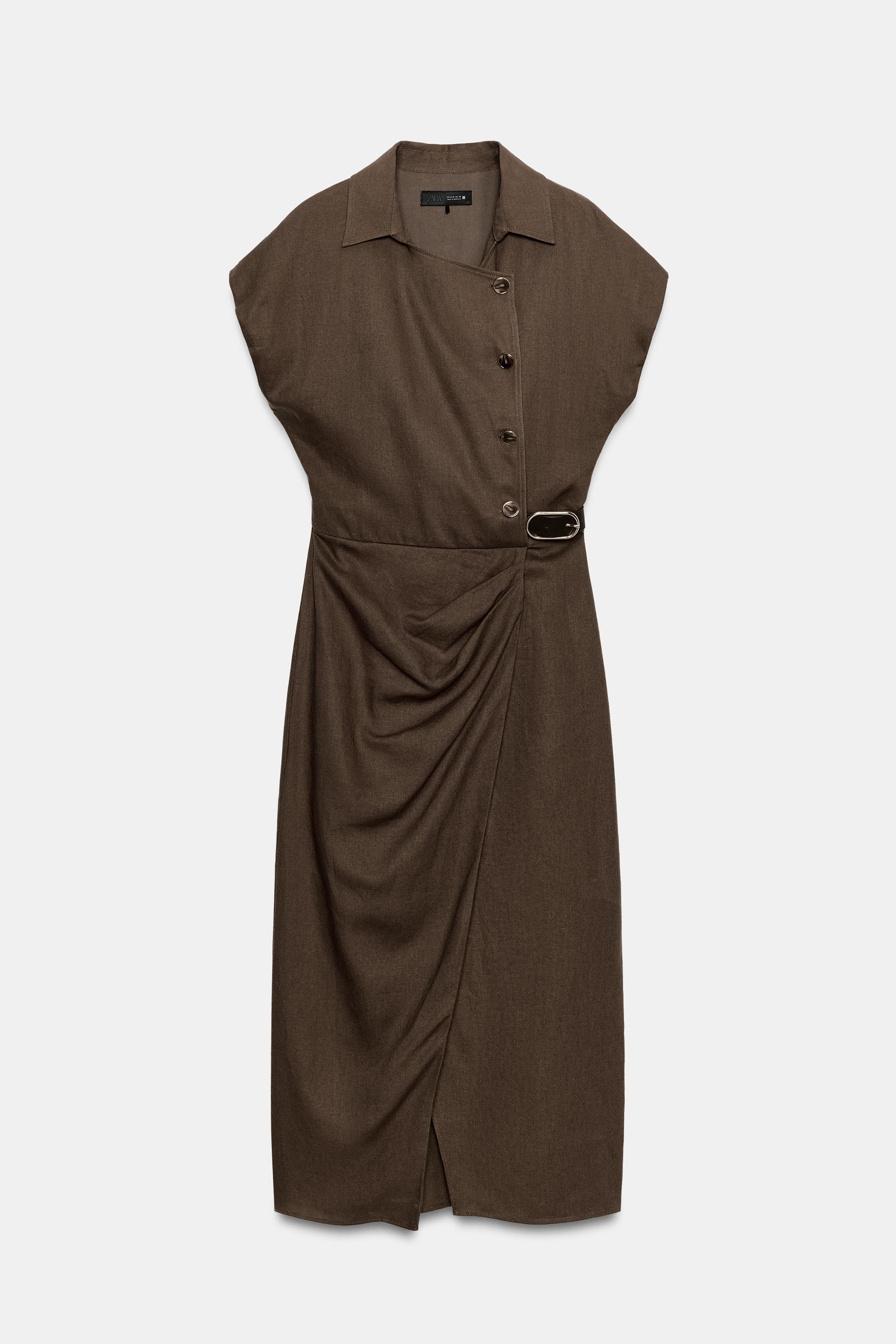 LINEN BLEND MIDI DRESS WITH BELT