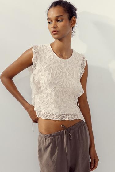 KNITTED TOP WITH SIDE BOWS - White by Zara