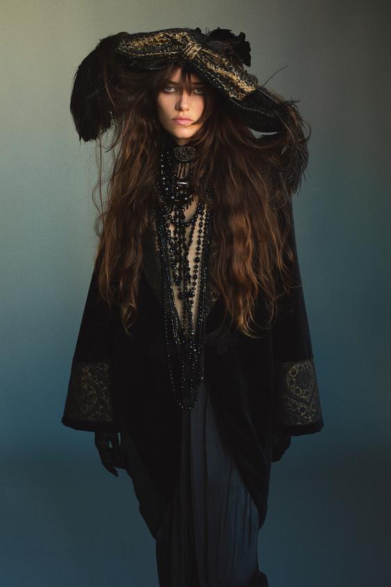 ZW COLLECTION JACQUARD COMBINED VELVET COAT - Black by Zara - Image 0