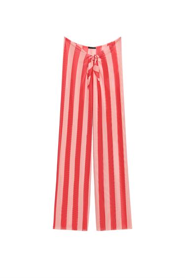 PANTALÓN PAREO TUL ESTAMPADO RAYAS - Rojo / Coral de Zara