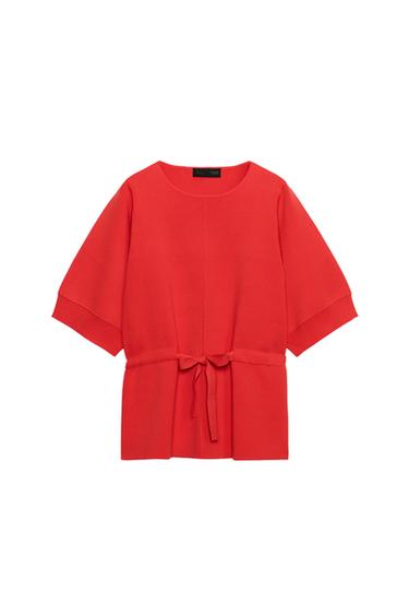 Zara SHORT SLEEVE TIE KNIT JUMPER - Coral red