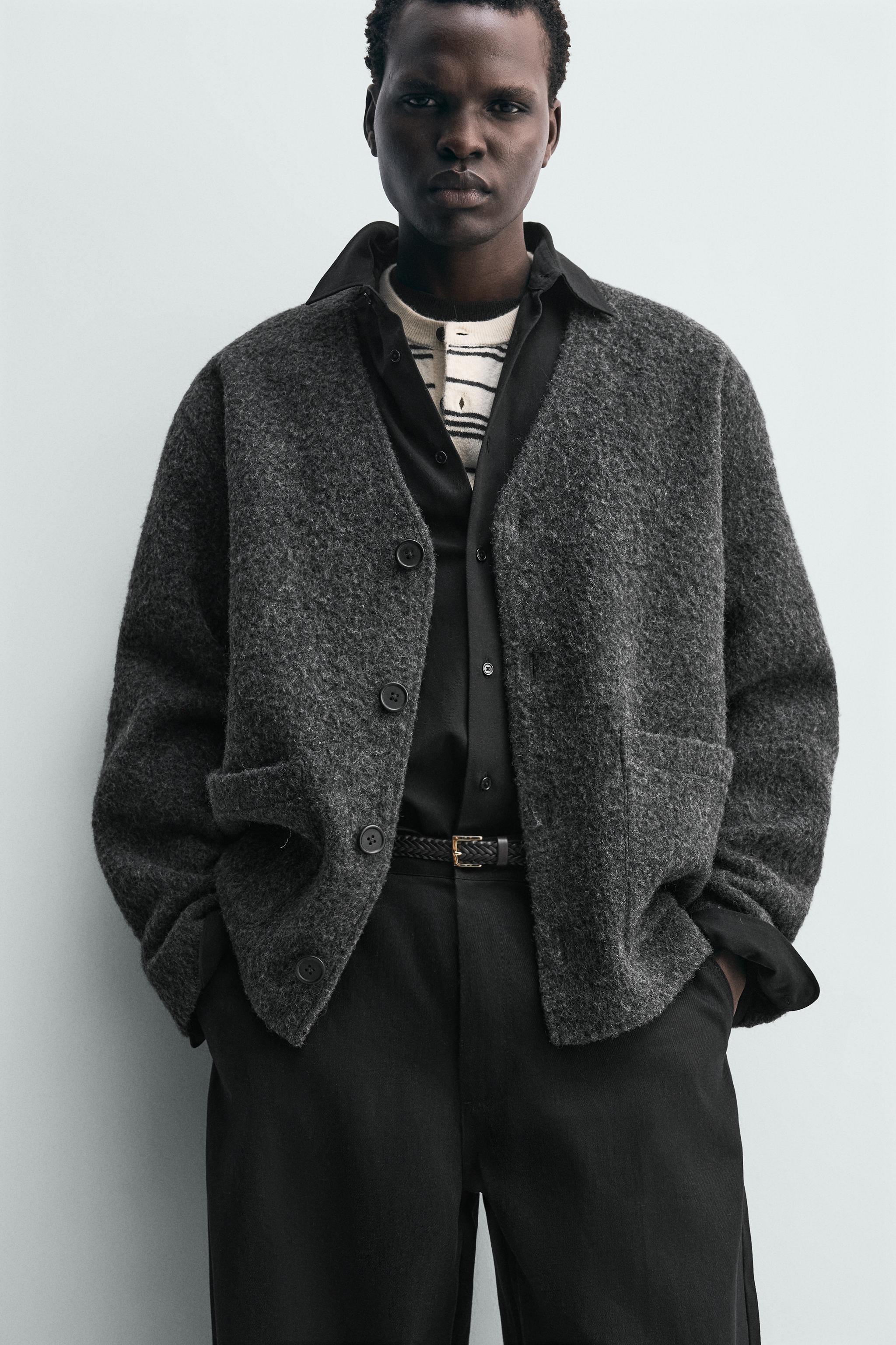 TEXTURED WOOL BLEND CARDIGAN