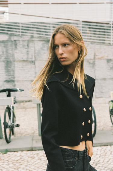 DOUBLE-BREASTED CROPPED KNIT JACKET - Black by Zara