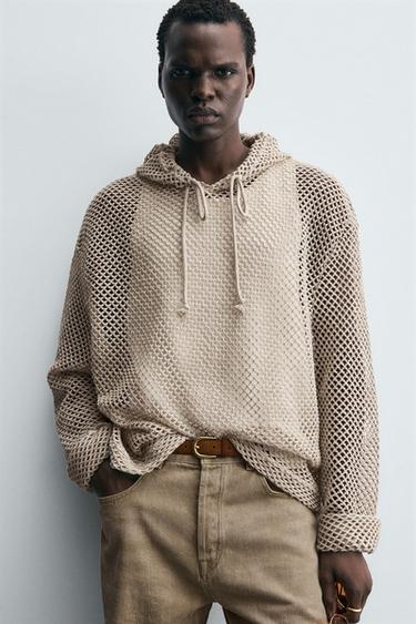 CROCHET TEXTURED SWEATSHIRT - Taupe grey by Zara - Image 4