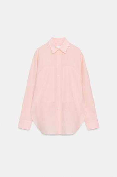 Zara ZW COLLECTION STRIPED SHIRT WITH DETACHABLE COLLAR - Pink / White