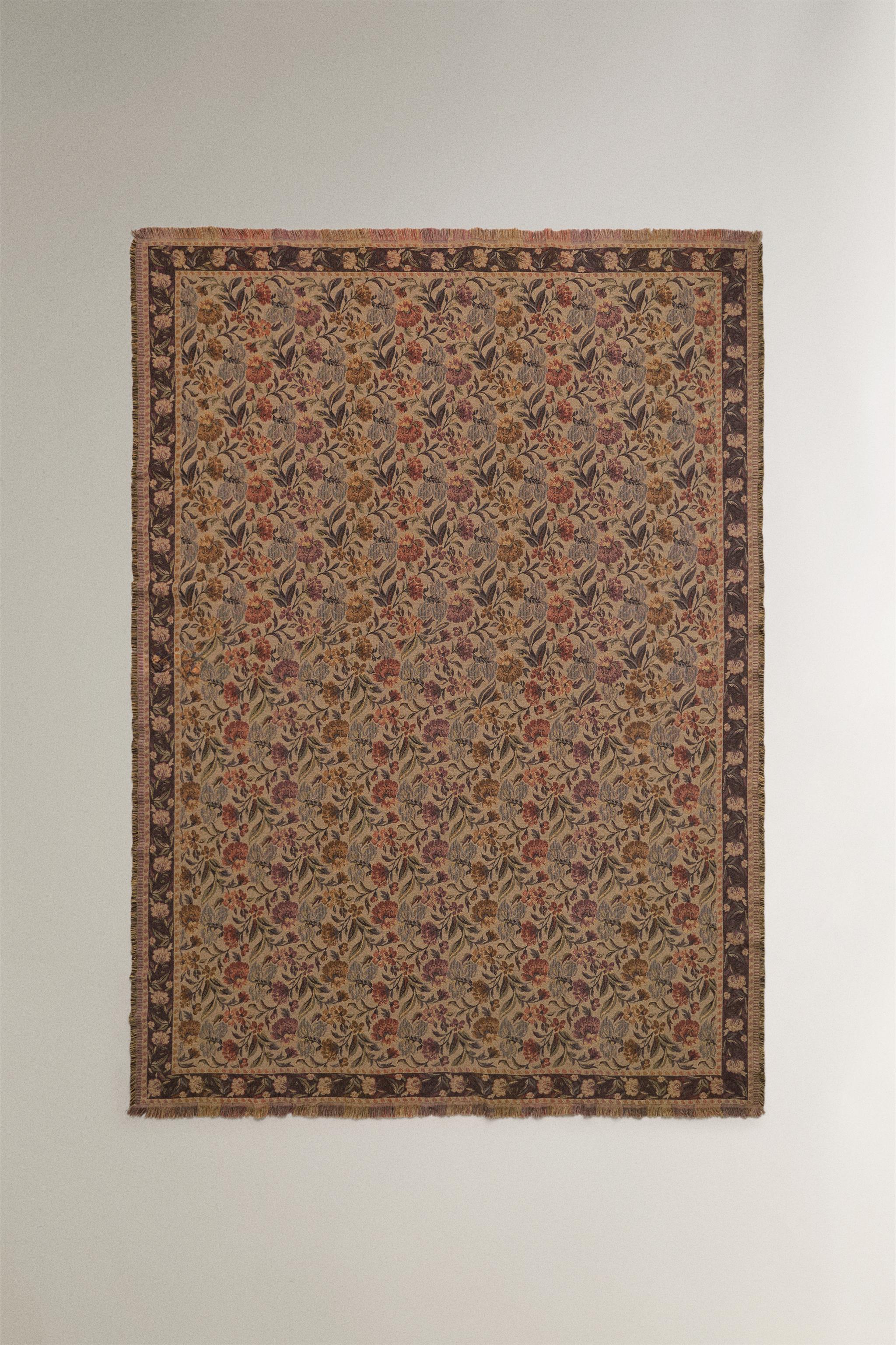 FLORAL JACQUARD BLANKET — Light beige
