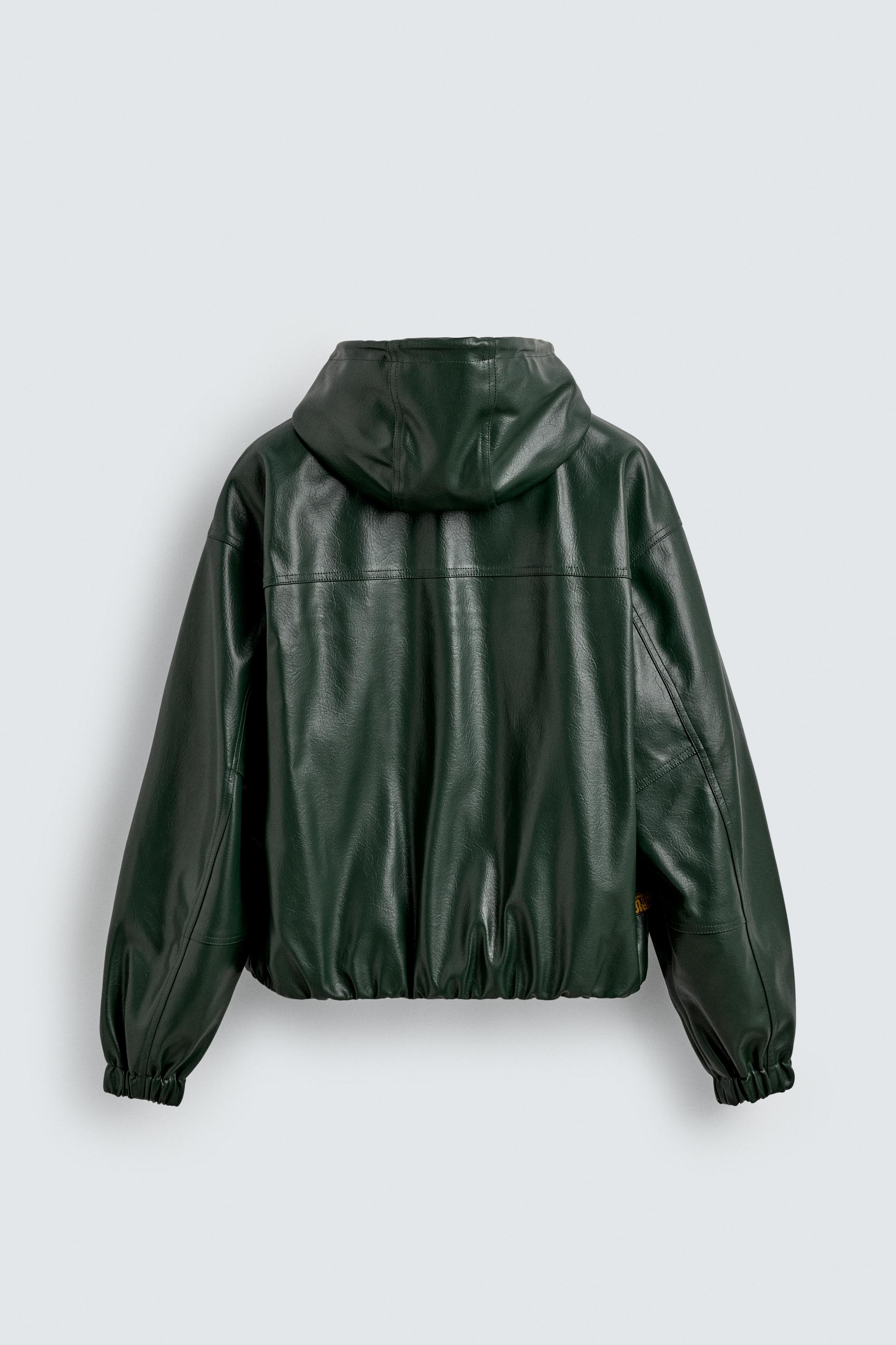 HOODED LEATHER EFFECT JACKET - Green | ZARA Australia