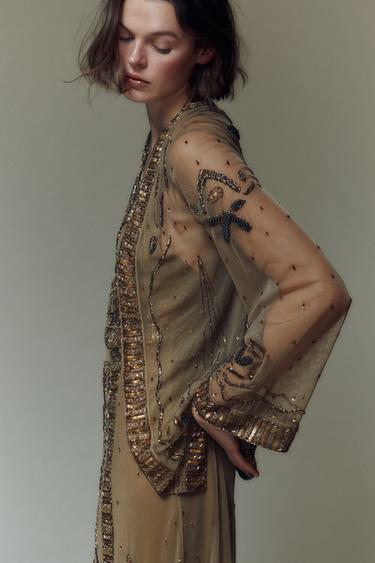 BEADED SEQUIN KIMONO - Gold by Zara
