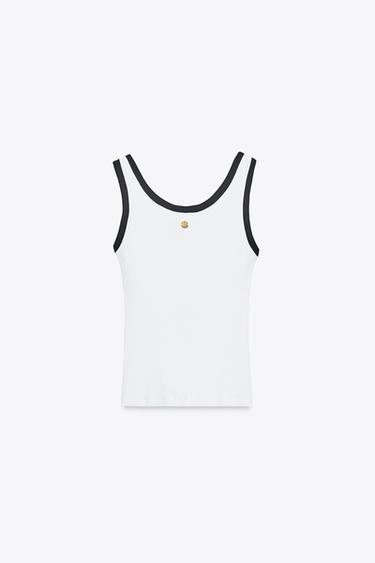ZARA TOP WITH CONTRAST TRIMS AND BROOCH - White by Zara - Image 6