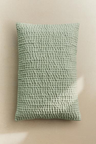 Zara BACKSTITCHED THROW PILLOW COVER - Light blue