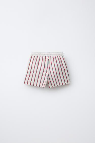 6-14 ANS / SHORT DE BAIN À RAYURES TEXTURÉES - Écru / Vert de Zara - Image 1