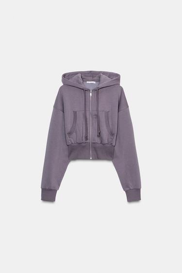 CROPPED HOODIE - Anthracite grey by Zara