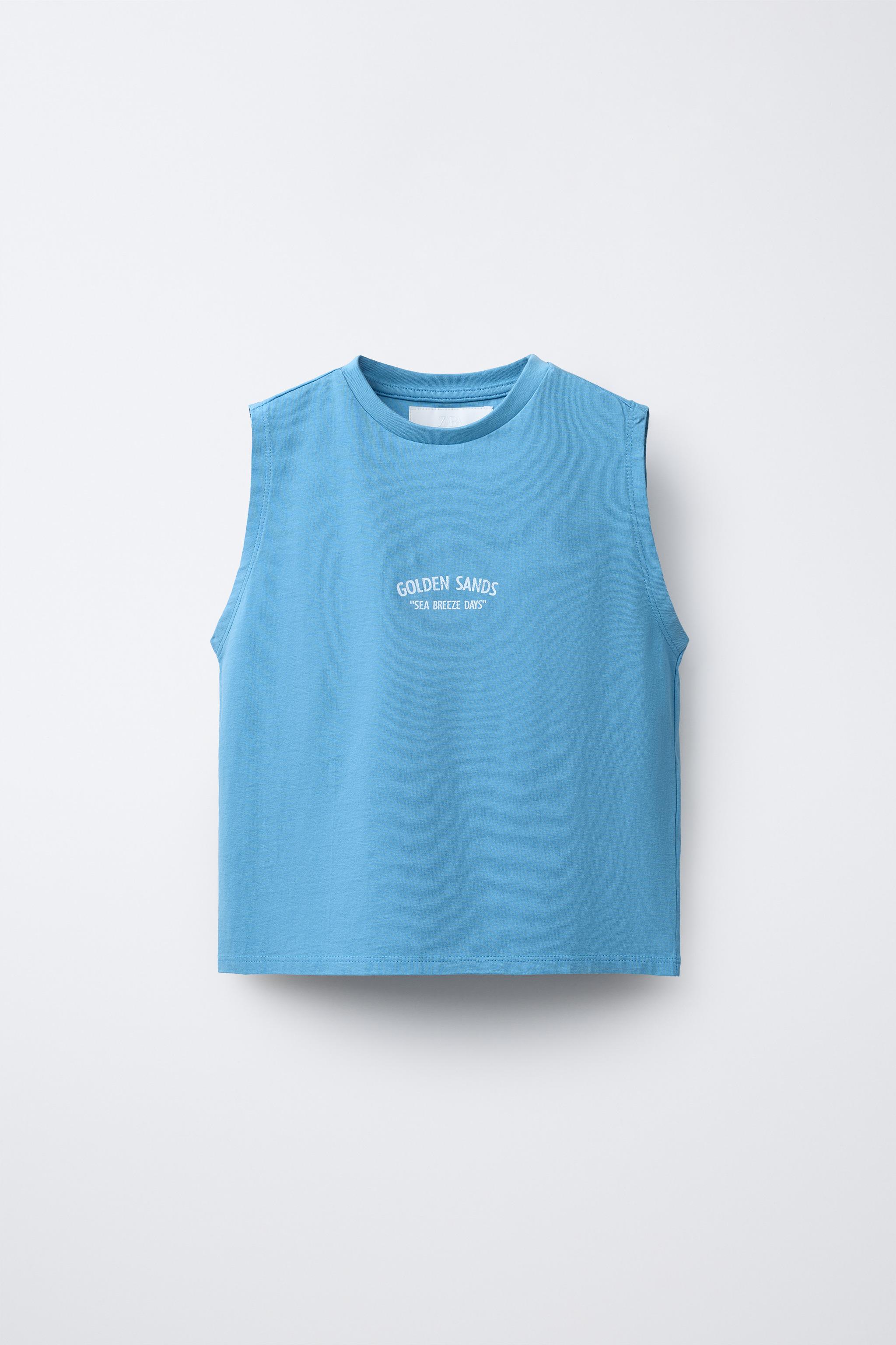TEXT SLEEVELESS T-SHIRT - Blue | ZARA United States