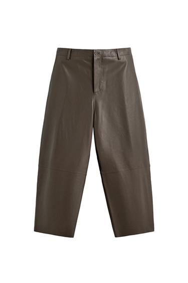 Zara 氣球版型皮革長褲 - 米色