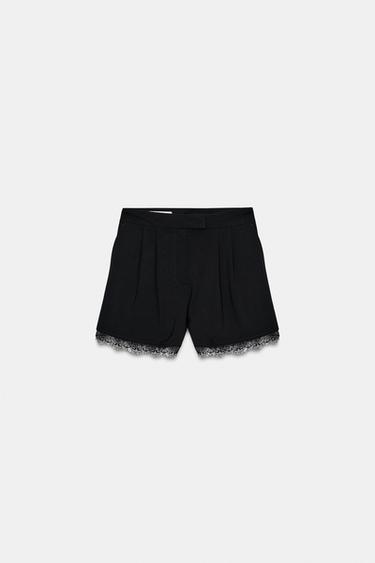 Zara LACE TRIM SHORTS - Black