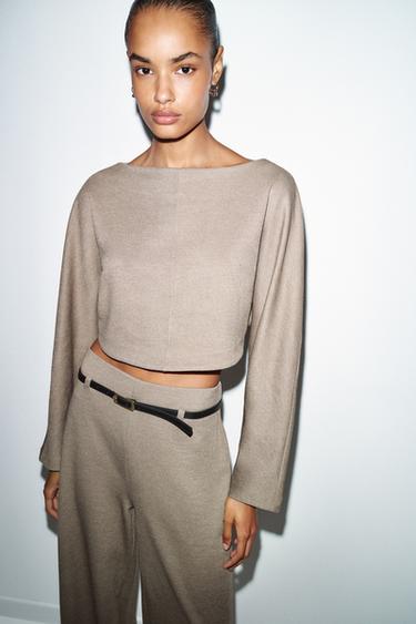 PANTALON PALAZZO AVEC CEINTURE - Beige de Zara - Image 3