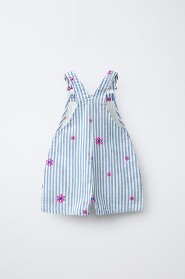 TWILL DUNGAREES WITH EMBROIDERED FLOWERS - Blue by Zara - Image 1