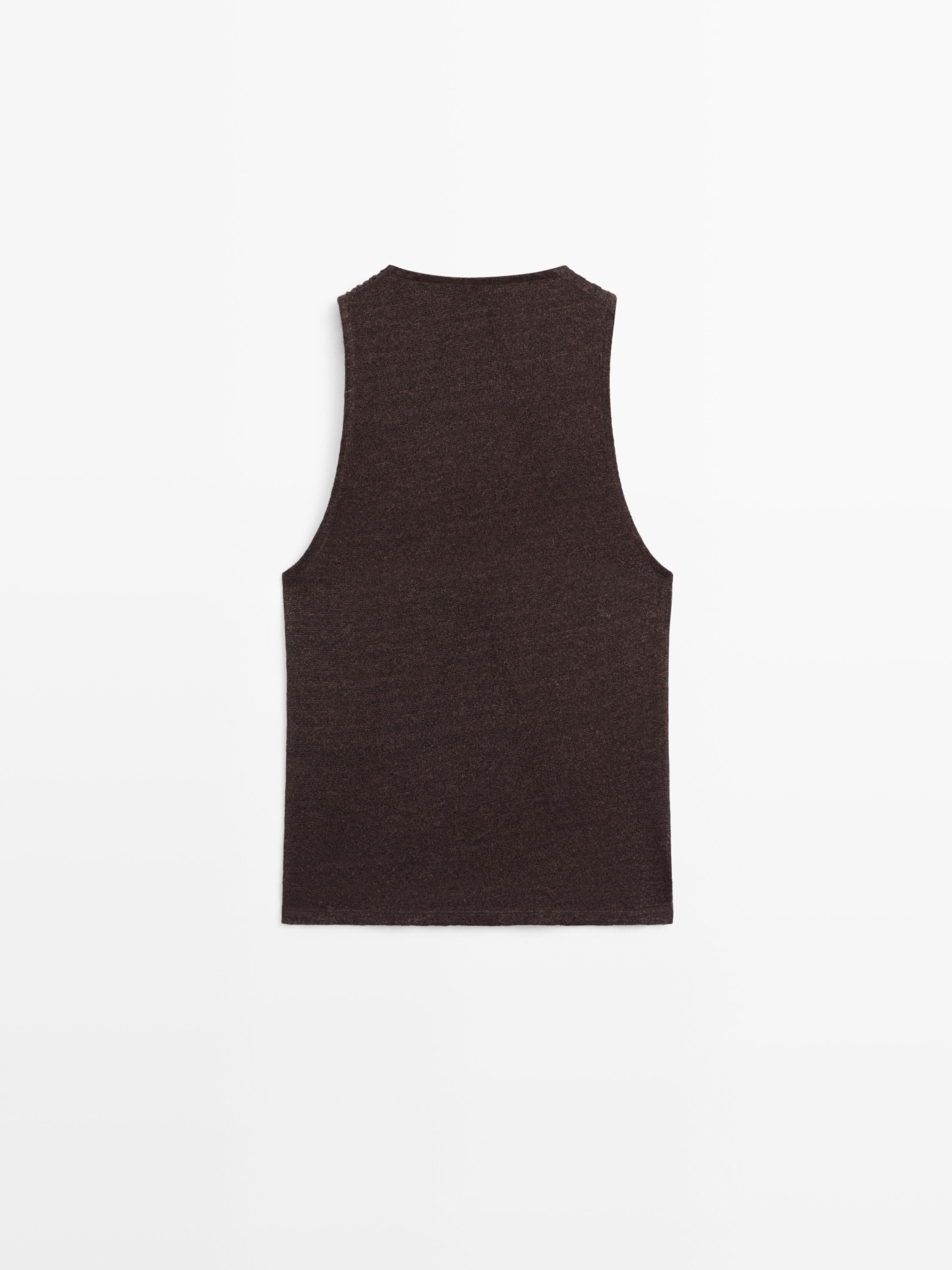 Linen blend top with surplice neckline