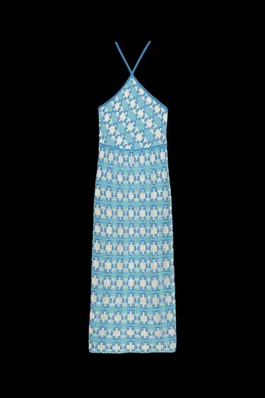 Zara KNIT HALTER DRESS - Blue / White - Image 0