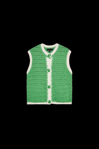 OVERSIZED BUTTON KNITTED WAISTCOAT TOP - Green by Zara