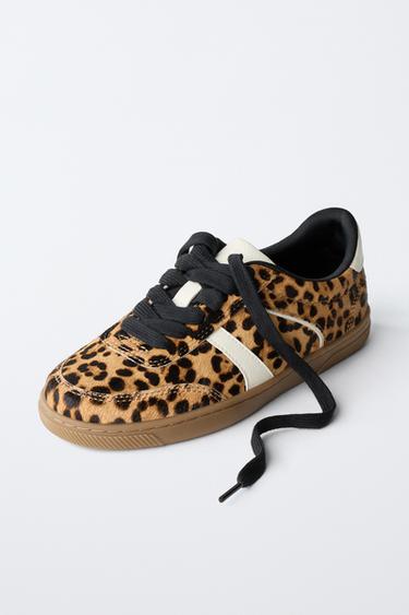 LEOPARD PRINT LEATHER SNEAKERS - Leopard by Zara - Image 2