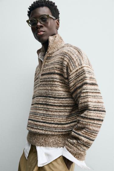 QUARTER-ZIP TWISTED YARN JUMPER - Toffee by Zara - Image 4