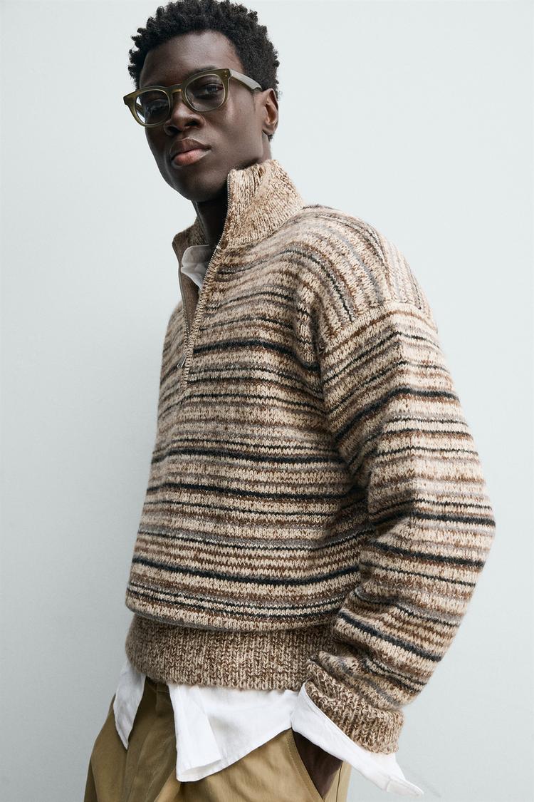 ZARA QUARTER-ZIP TWISTED YARN JUMPER