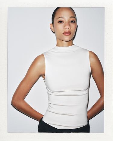 Zara COTTON MODAL TOP - White