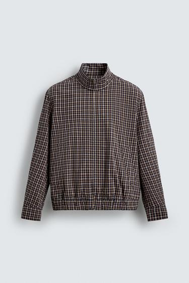 CHECKED BOMBER JACKET - Navy blue by Zara