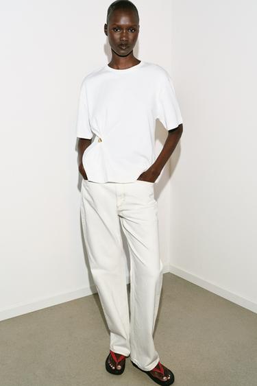 HEAVY COTTON APPLIQUÉ T-SHIRT - Oyster-white by Zara