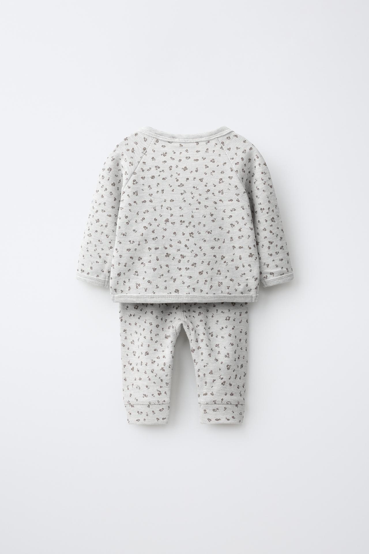 FLORAL WAFFLE TOP AND PANTS SET — Gray marl