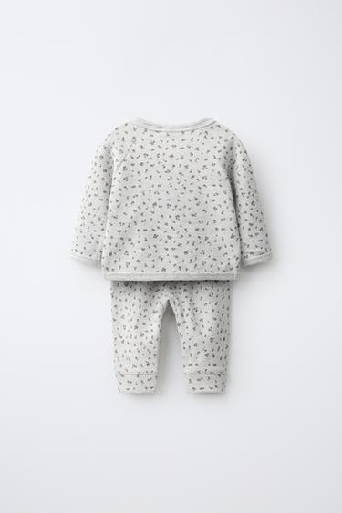 FLORAL WAFFLE TOP AND PANTS SET — Gray marl 2