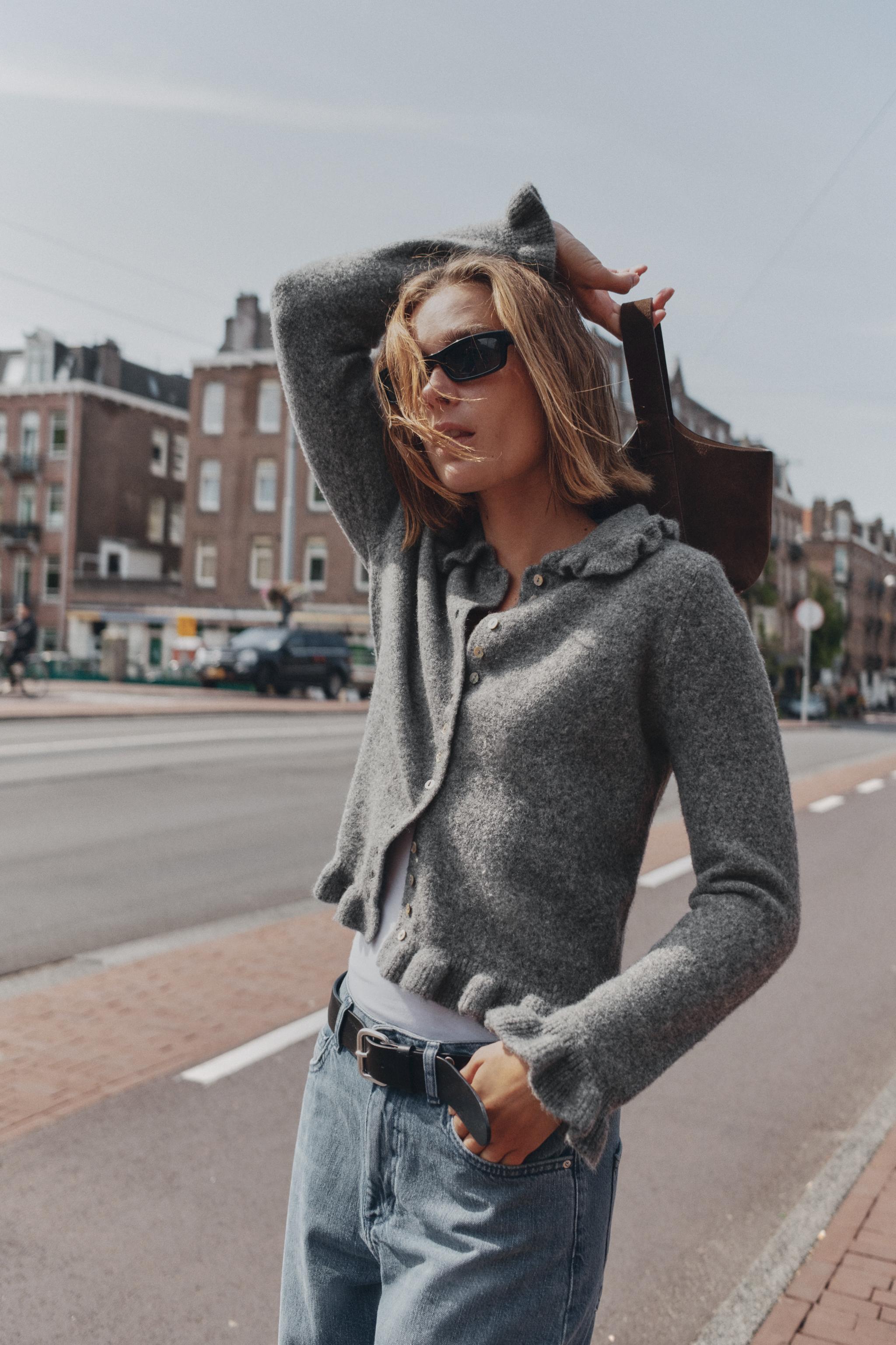 ZARA ストライプフェイクボアカーディガン　ユニセックス　L〜XLサイズ相当 美品】ZARA ザラ ストライプ フェイクボアカーディガン メンズM