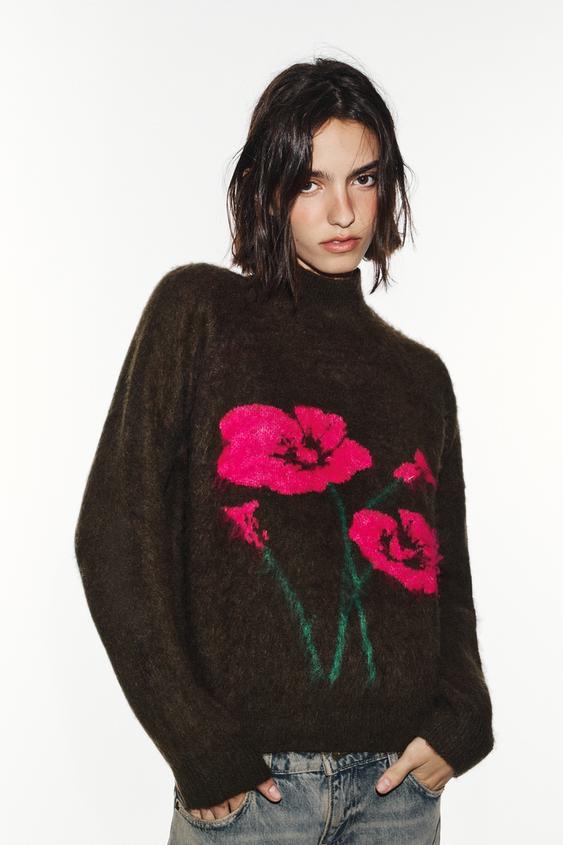 PULL EN MAILLE À FLEURS - Marron de Zara - Image 1