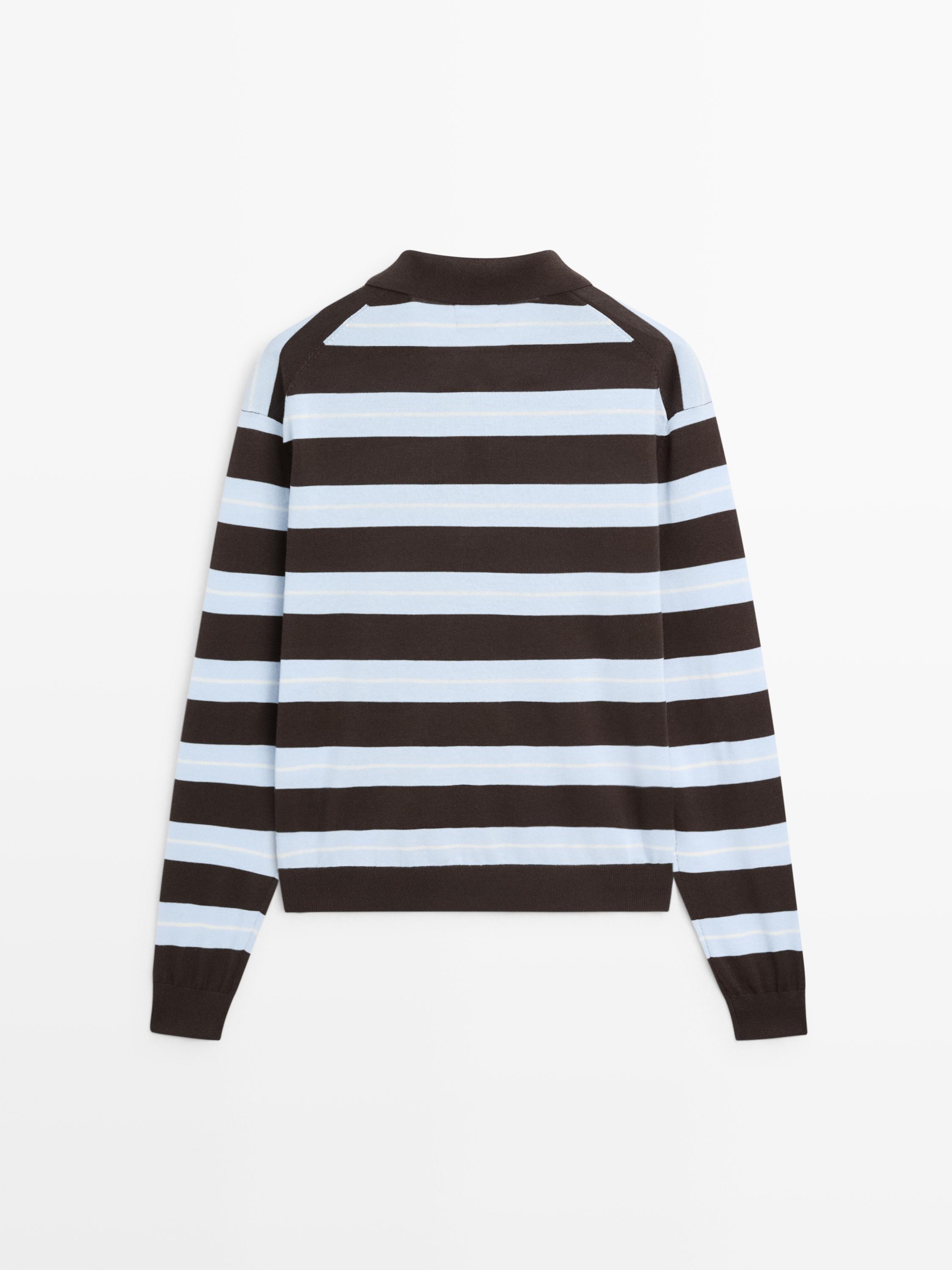 Cotton striped knit polo sweater