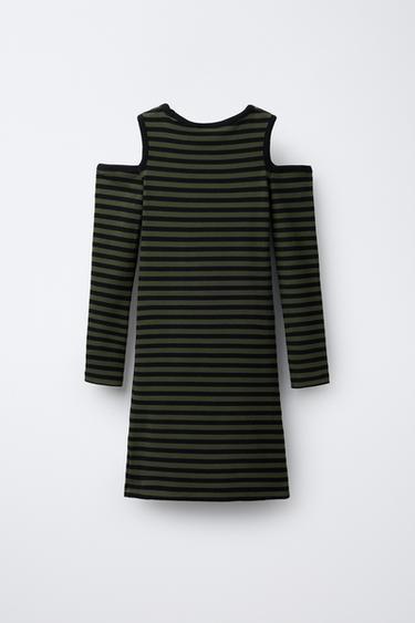STRIPED RIBBED DRESS WITH CUT-OUT DETAIL - Black / Green by Zara - Image 1
