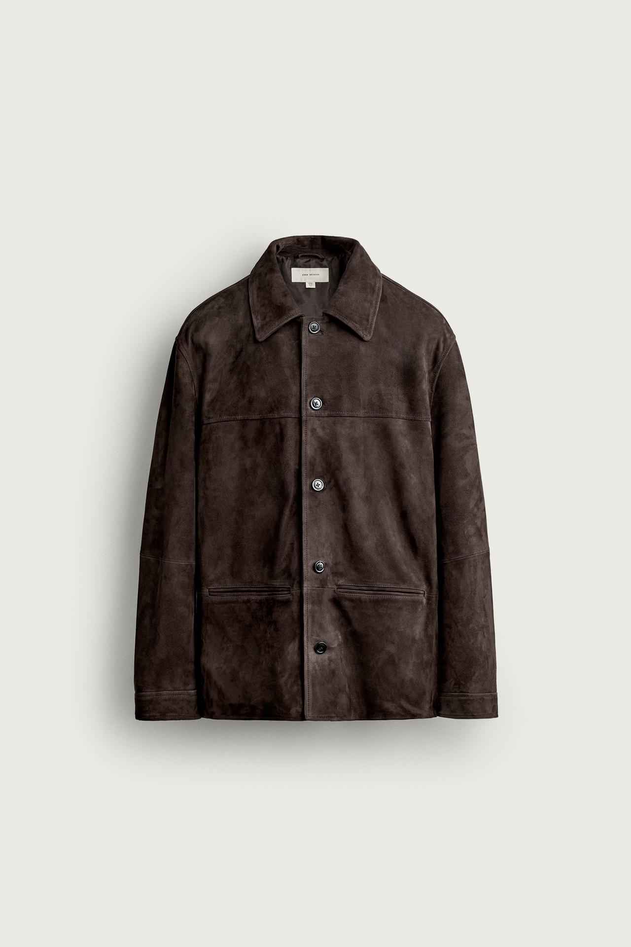 REGULAR-FIT SUEDE LEATHER JACKET — Dark brown