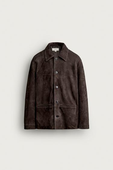 REGULAR-FIT SUEDE LEATHER JACKET — Dark brown 1