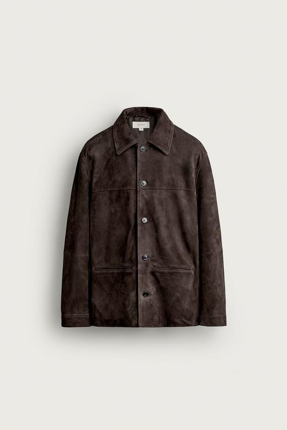 REGULAR FIT SUEDE LEATHER JACKET - Dark brown by Zara - Image 0