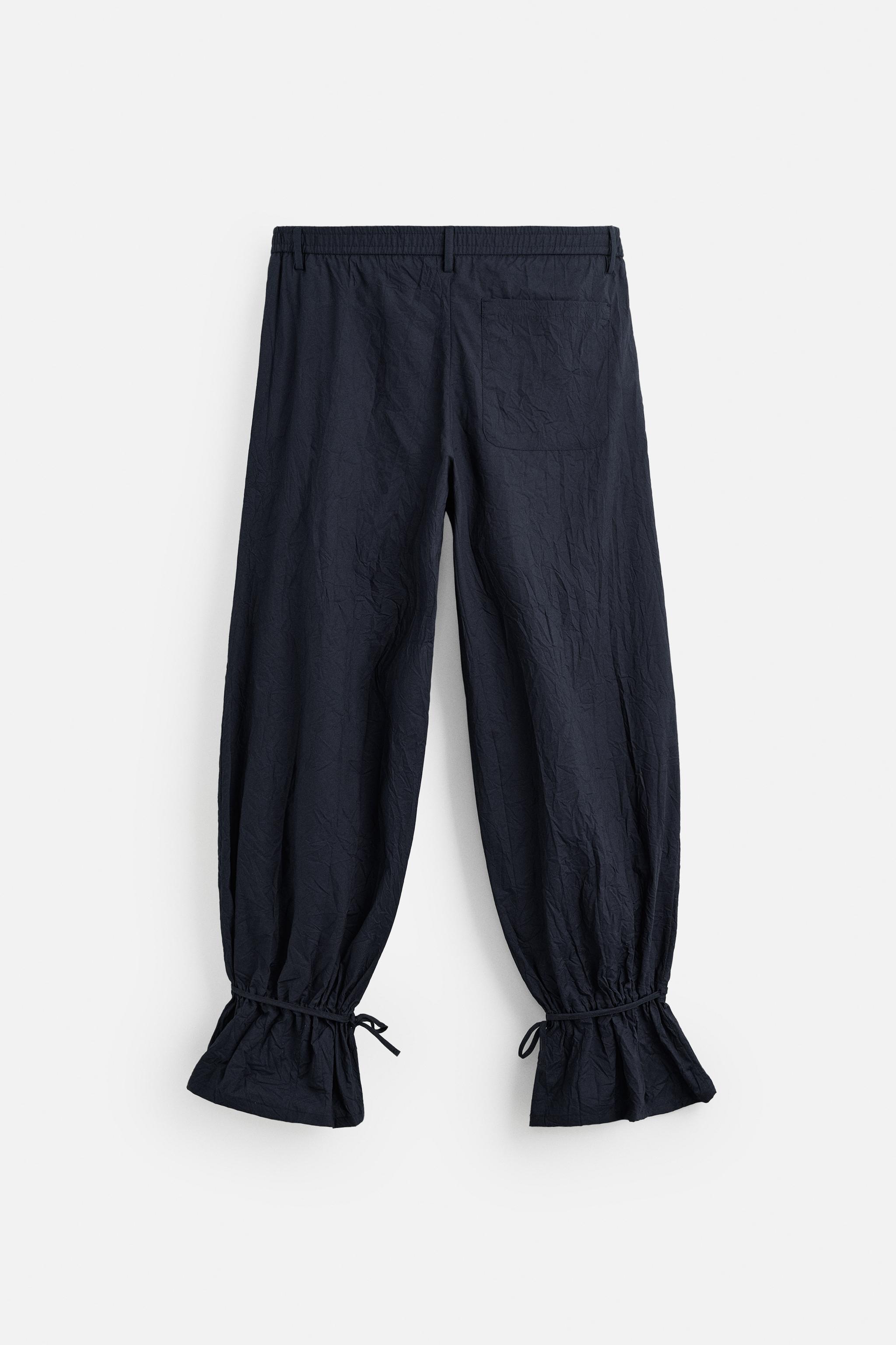 CRINKLED EFFECT COTTON PANTS - Navy blue | ZARA United States CRINKLED EFFECT COTTON PANTS - Navy blue | ZARA United States