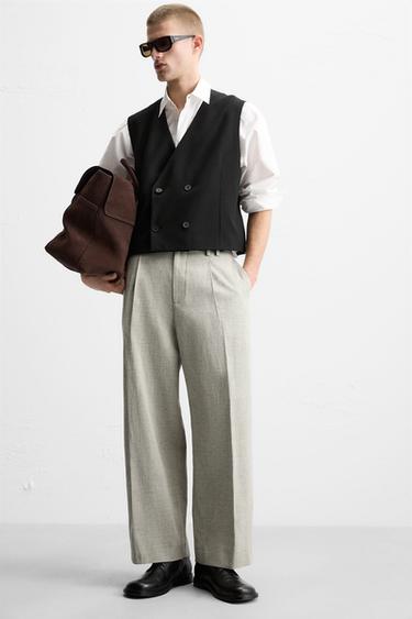 TEXTURED LINEN SUIT TROUSERS - Ecru / Black by Zara - Image 4