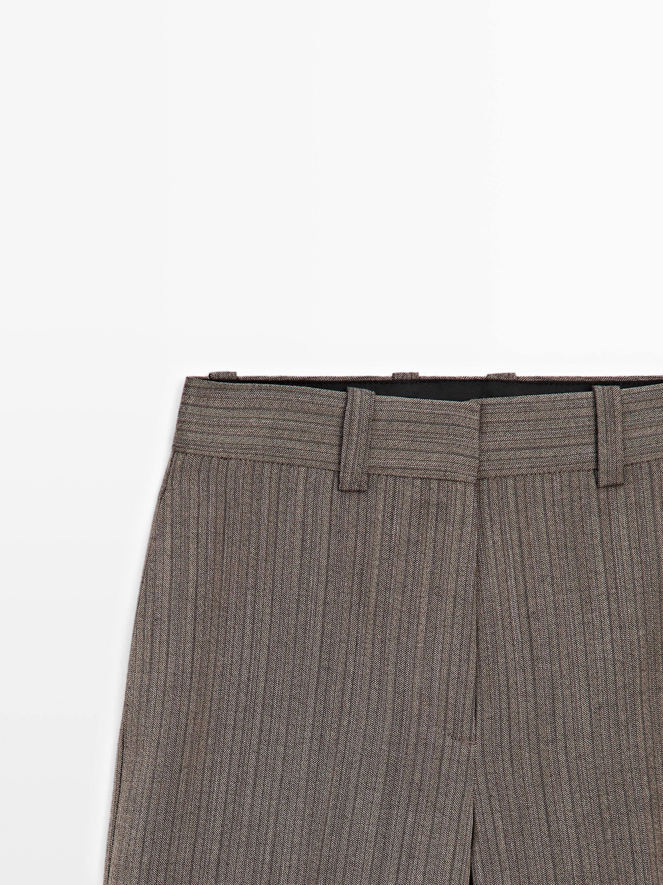 100% wool straight-leg herringbone trousers