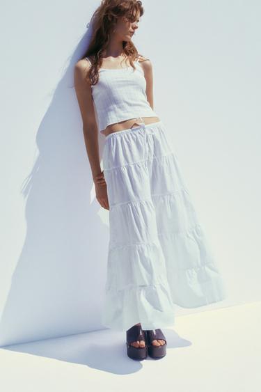 PANELLED LONG SKIRT - Oyster-white by Zara